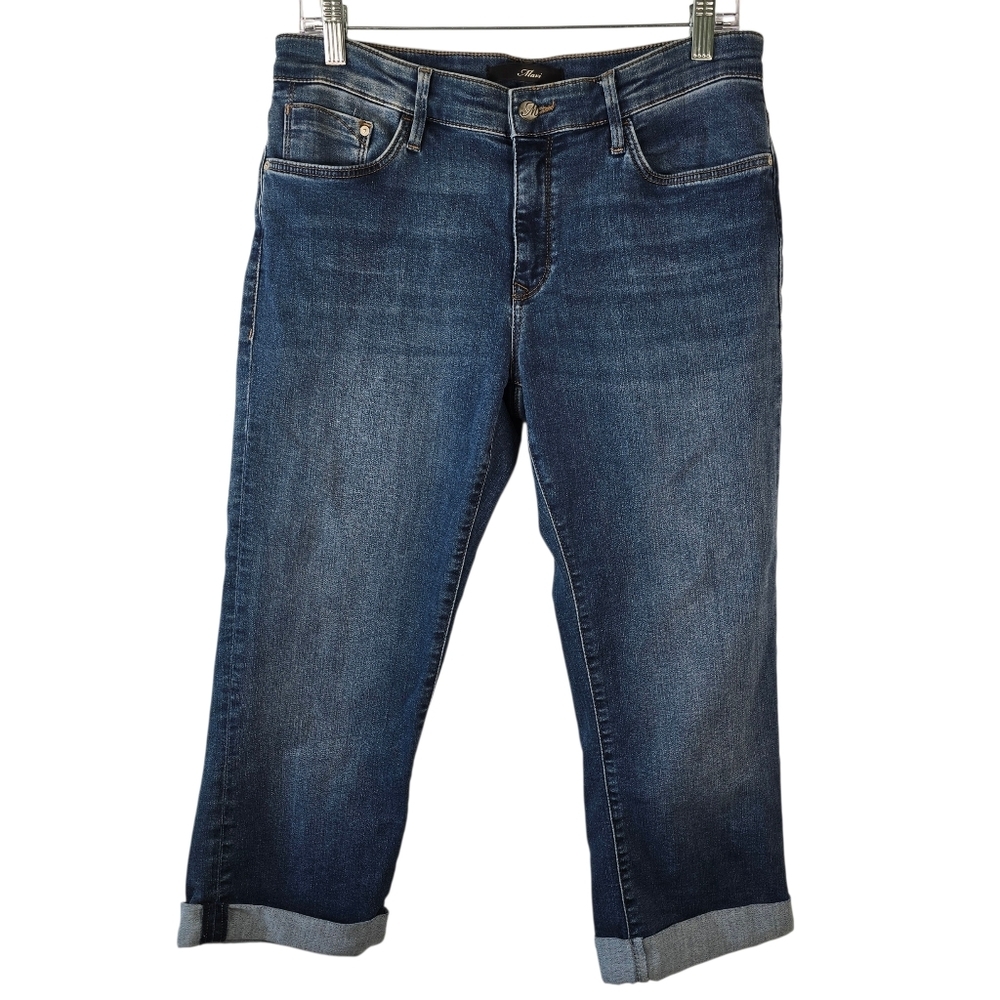 Mavi Women's Marcia Hi Rise Capri Denim Cuffed Pant Stretchy Size 30 Dark Wash